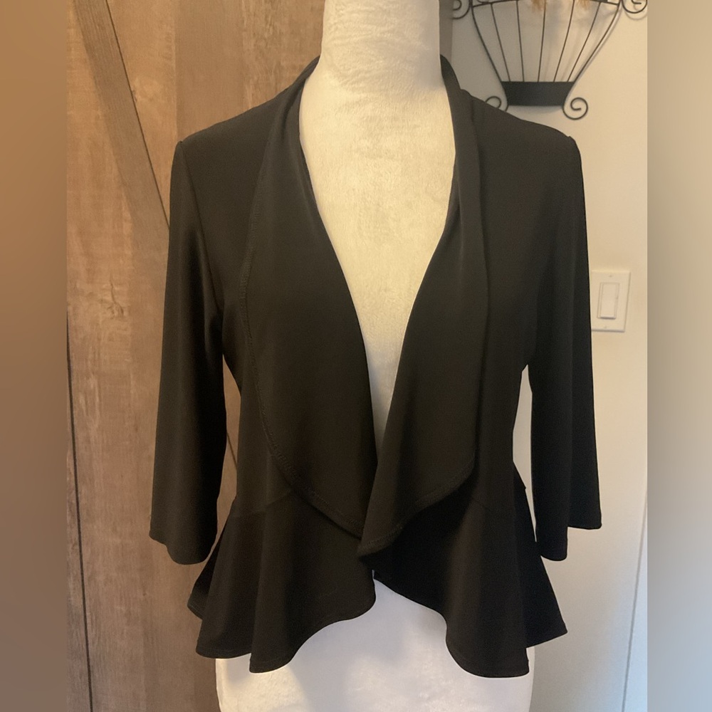 **Joseph Ribkoff ** Black Open-Front Wavy  Hem Shrug
